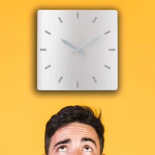 Monochromatisches Grau Silver Ombre Minimal Schwar Quadratische Wanduhr