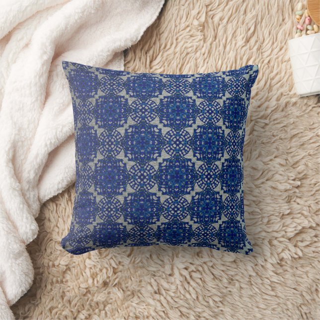 Monochromatisches Imitat Blau Grau Design Kissen (Decke)