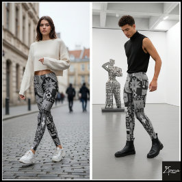 Monochrome abstrakte geometrische Volkskunst-Quilt Leggings