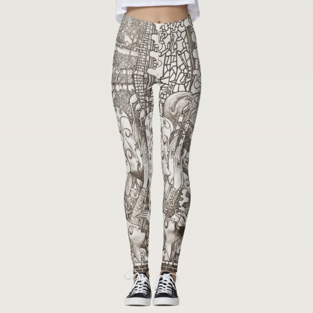 Monochrome Abstrakte Modernistische Symbolik Leggings (Vorderseite)