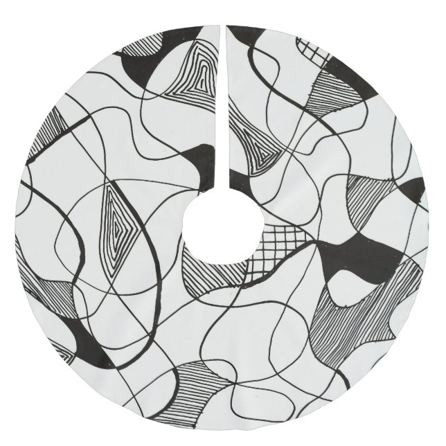 Monochrome Abstrakte Pen Tinte Sketch Polyester Weihnachtsbaumdecke (Vorderseite)