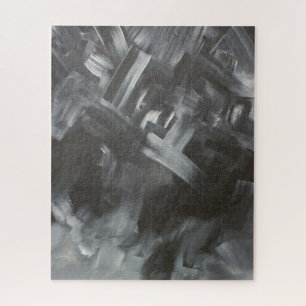 Monochrome abstrakte Pinselstriche Schwarz und Wei Puzzle