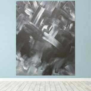 Monochrome Abstrakte Pinselstriche Schwarzweiß Leinwanddruck