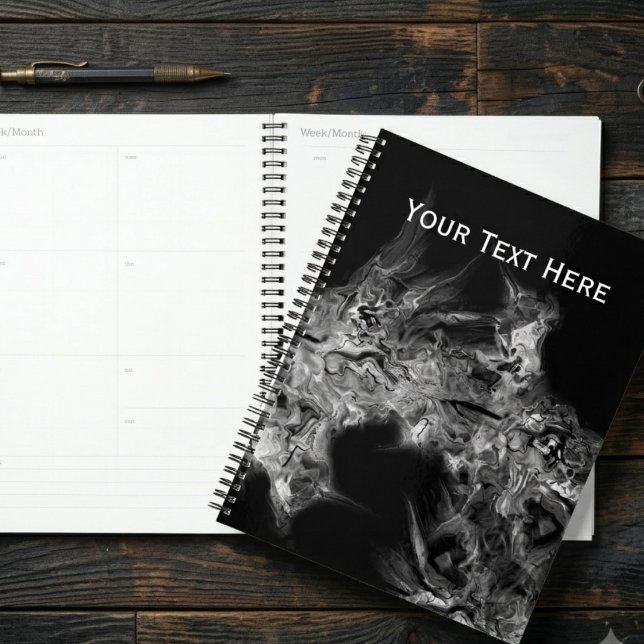 Monochrome abstrakte Rauch-Moderne Kunst Planer (Sleek monochrome smoke design planner for the stylish professional. Stay organized in elegance.)