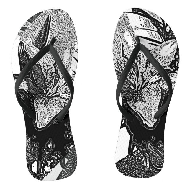Monochrome abstrakte Schwarzweiß-Blume Flip Flops (Fußbett)
