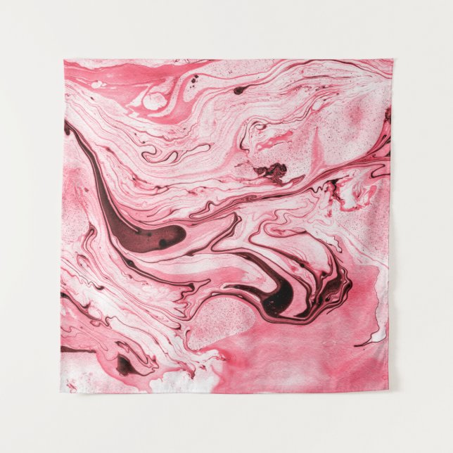 Monochrome Abstrakte Wasserpinsel, Red Futuristi Wandteppich (Vorderseite)