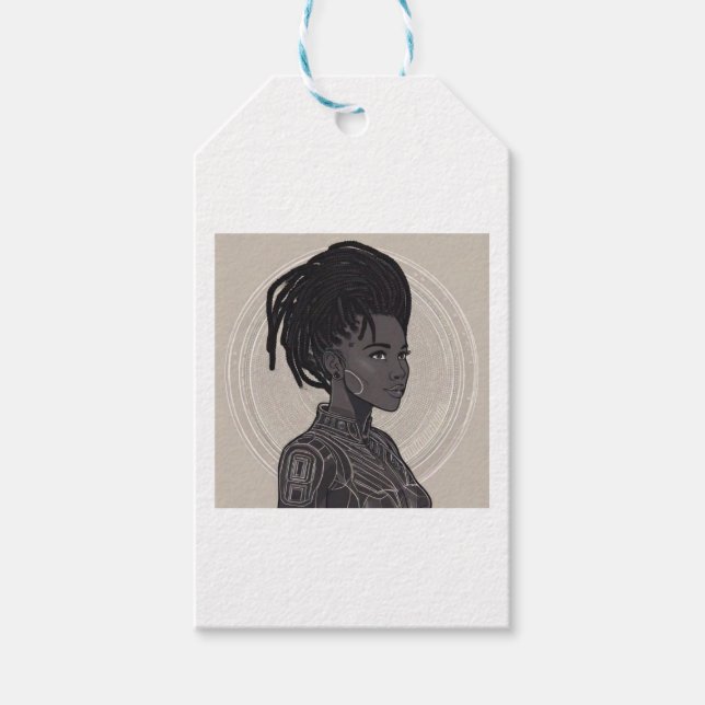 Monochrome Afrofuturistische Königinnen Geschenkanhänger (Vorderseite)