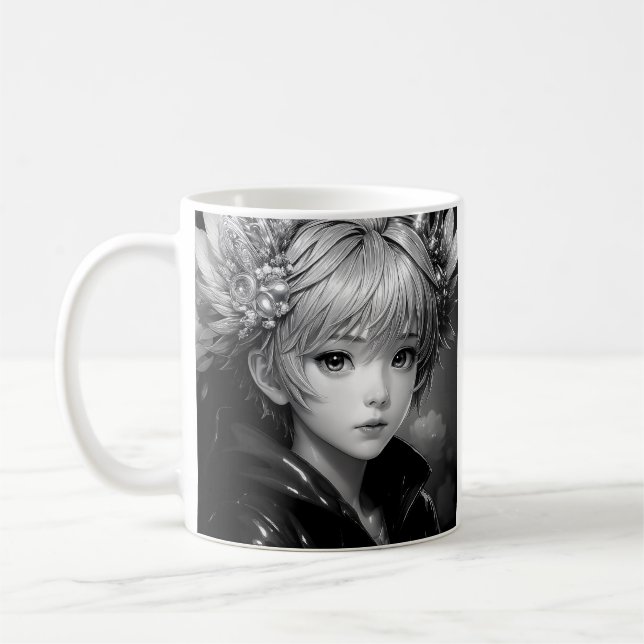 Monochrome Anime Girl Kaffeetasse (Links)