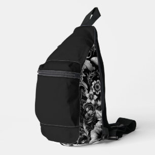 Monochrome Antike Blumendesign mit Schmetterlingen Crossbody Bag