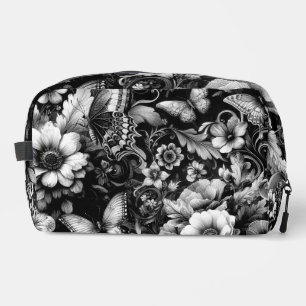 Monochrome Antike Blumengestaltung mit Schmetterli Waschbeutel