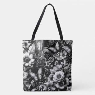 Monochrome antike Flora mit Schmetterlingen