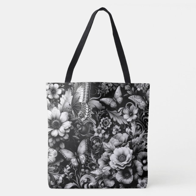 Monochrome antike Flora mit Schmetterlingen (Vorderseite)