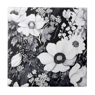 Monochrome Aquarellgarten mit viel Blumen Fliese