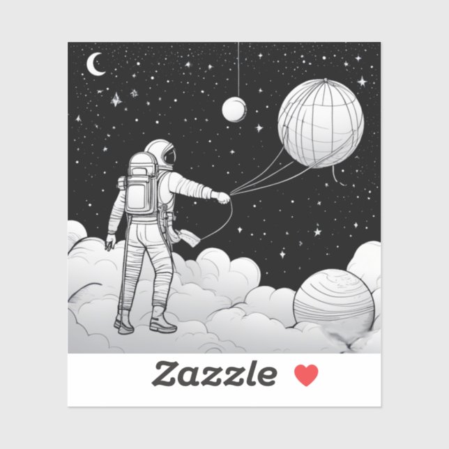 Monochrome Astronaut Holding Balloon Planet  Aufkleber (Blatt)