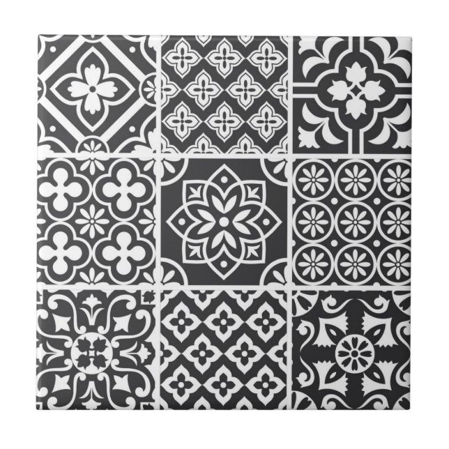 Monochrome Azulejo Majolica Mosaik Fliese (Vorderseite)