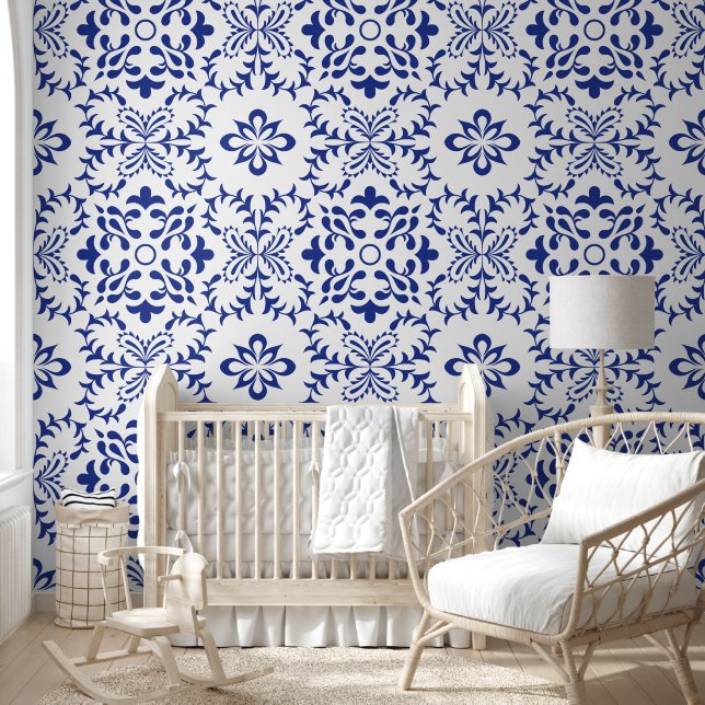 Monochrome Azulejo-Tile-Muster Tapete (Kinder)
