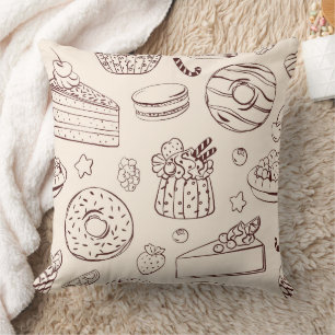 Monochrome Bäckerei Delights Line Art Muster Kissen