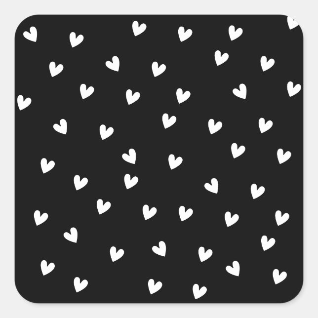 Monochrome Black and White Heart Pattern Quadratischer Aufkleber (Vorderseite)