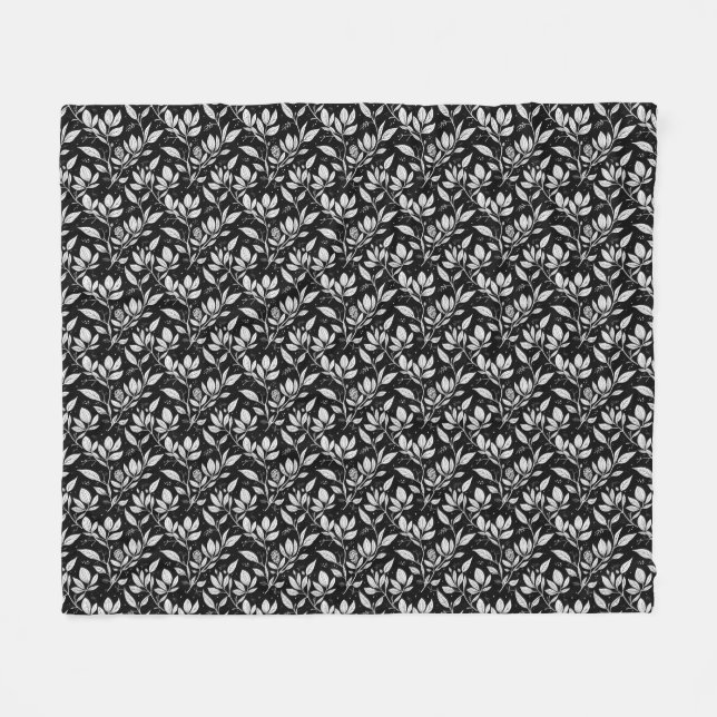 Monochrome-Blatt-Botanik-Ästhetik Fleecedecke (Vorderseite (Horizontal))