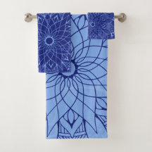 Monochrome Blaue Mandala Badetücher Set