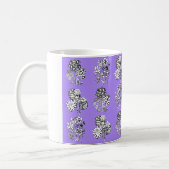 Monochrome Blume auf lila Hintergrund Tasse (Links)