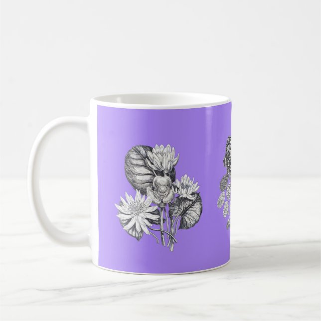 Monochrome Blume auf lila Hintergrund Tasse (Links)