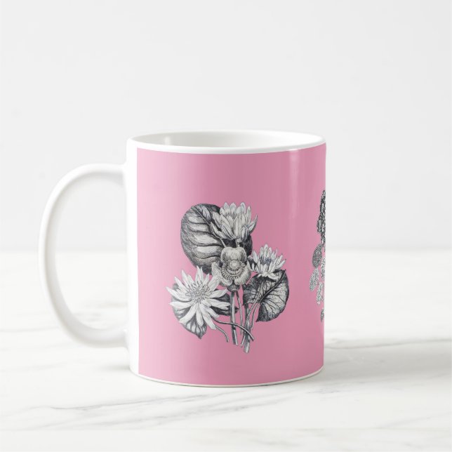 Monochrome Blume auf rosa Hintergrund Kaffeetasse (Links)