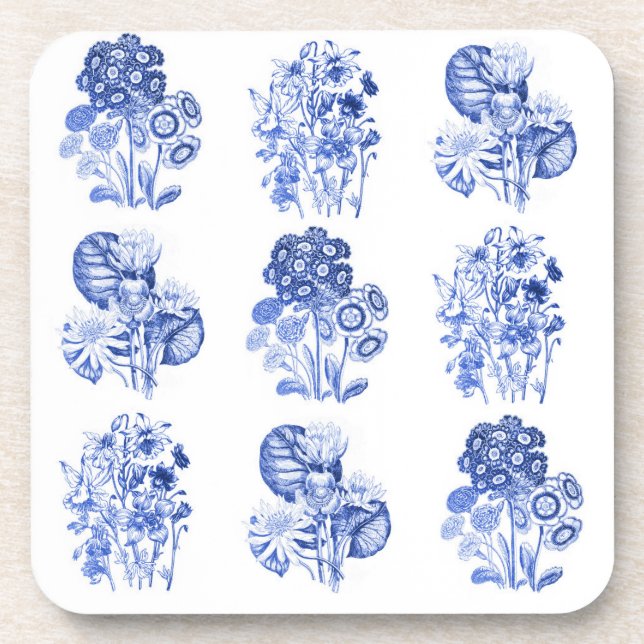 Monochrome Blume in Delft-Blau Untersetzer (Vorderseite)