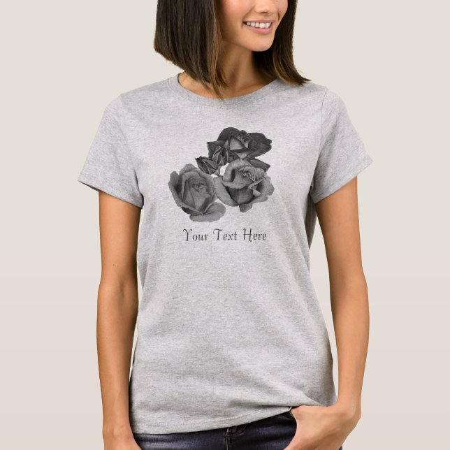 monochrome Blume in Schwarzweißrosen T-Shirt (Vorderseite)