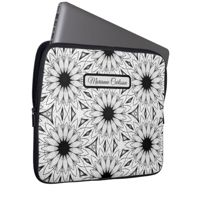 Monochrome Blume Muster Notebook-Sieb Laptopschutzhülle (Vorne Rechts)
