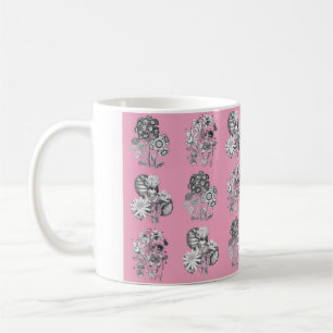 Monochrome Blumen auf rosa Hintergrund Tasse