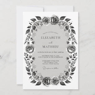 Monochrome Blumen Hochzeit Romantik Einladung