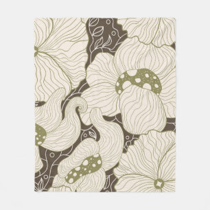 Monochrome Blumen umreißen stilisierte elegante Bl Fleecedecke