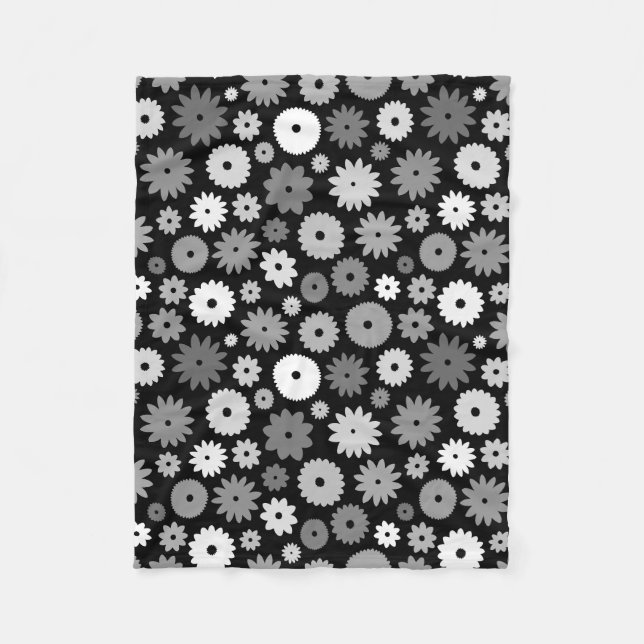 Monochrome Blüten großes Muster Fleecedecke (Vorderseite)