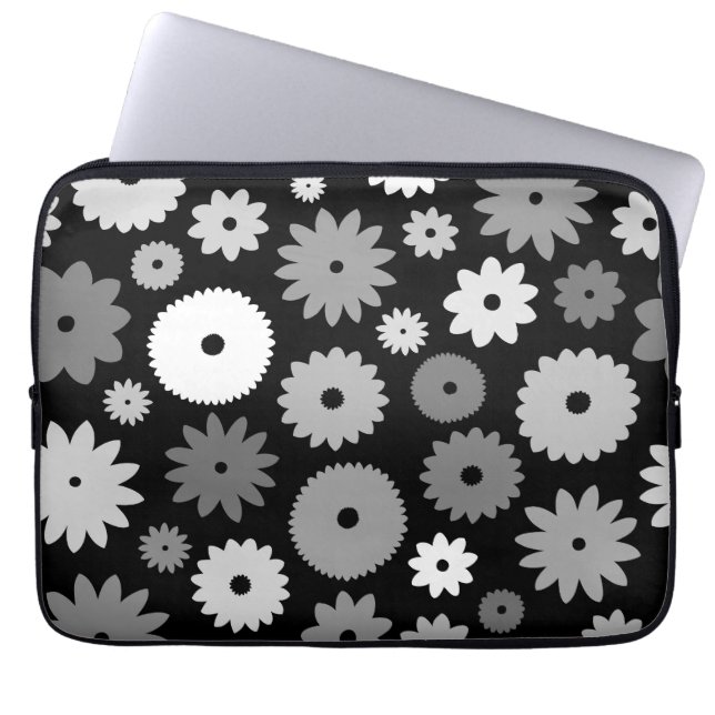 Monochrome Blüten großes Muster Laptopschutzhülle (Vorderseite)