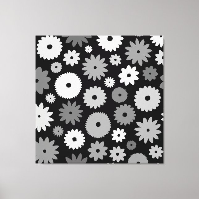 Monochrome Blüten großes Muster Leinwanddruck (Vorderseite)