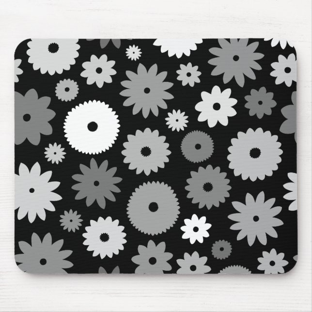Monochrome Blüten großes Muster Mousepad (Vorne)