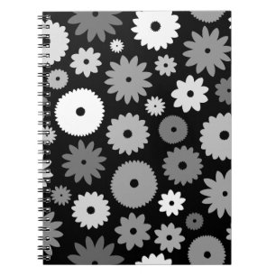 Monochrome Blüten großes Muster Notizblock