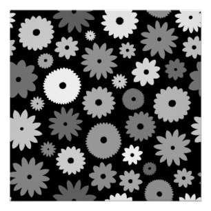 Monochrome Blüten großes Muster Poster