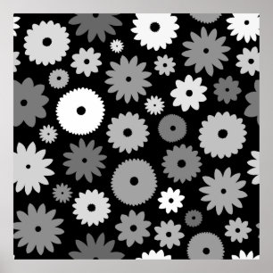 Monochrome Blüten großes Muster Poster