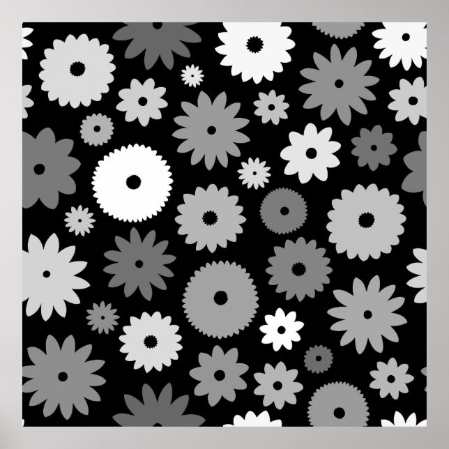 Monochrome Blüten großes Muster Poster (Vorne)