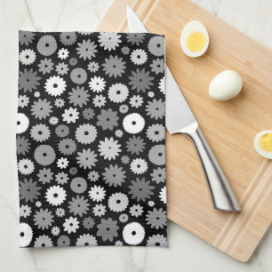 Monochrome Blüten Wiederholungsmuster Geschirrtuch