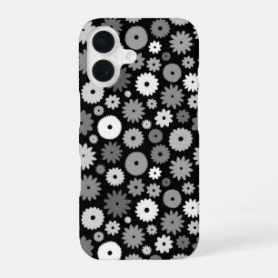 Monochrome Blüten Wiederholungsmuster iPhone 16 Hülle