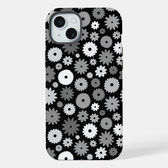 Monochrome Blüten Wiederholungsmuster iPhone Hülle (Rückseite)