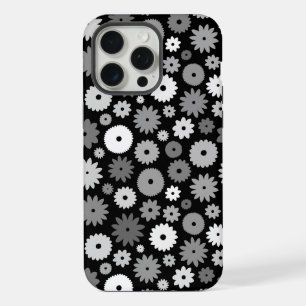 Monochrome Blüten Wiederholungsmuster iPhone 15 Pro Max Hülle