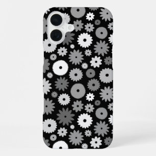 Monochrome Blüten Wiederholungsmuster iPhone 16 Plus Hülle