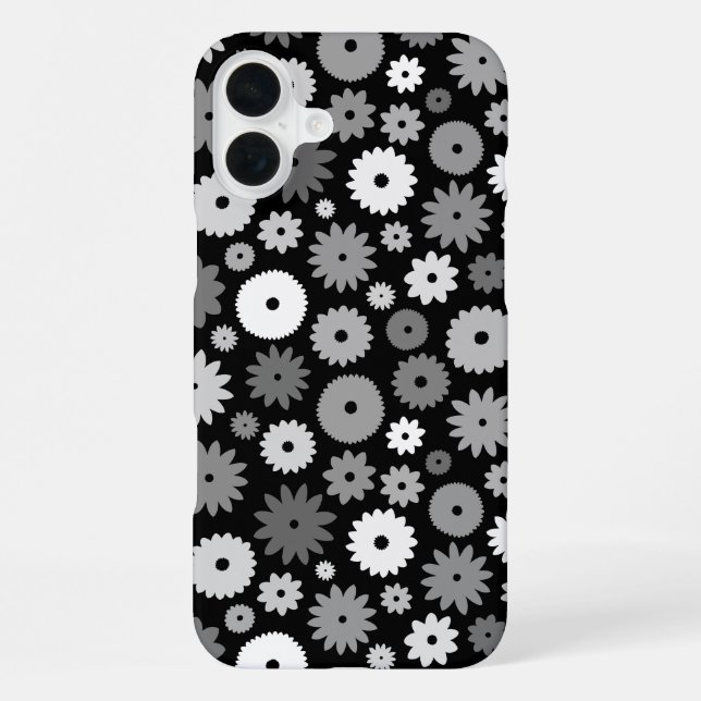 Monochrome Blüten Wiederholungsmuster iPhone Hülle (Rückseite)