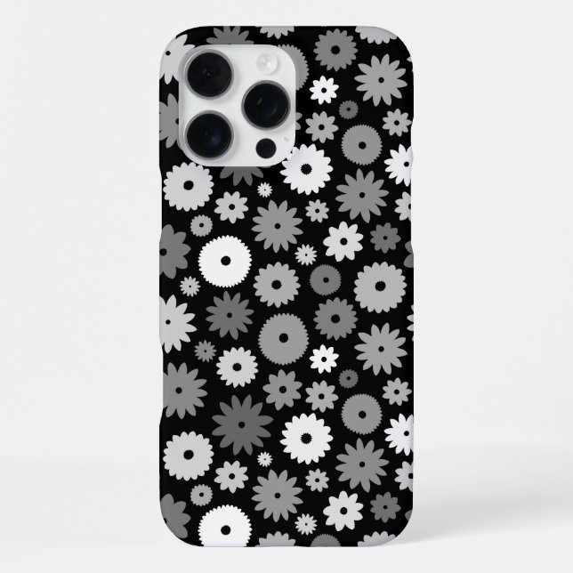 Monochrome Blüten Wiederholungsmuster iPhone Hülle (Rückseite)
