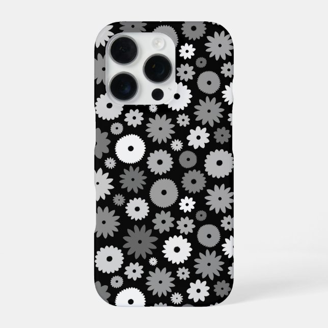 Monochrome Blüten Wiederholungsmuster iPhone Hülle (Rückseite)