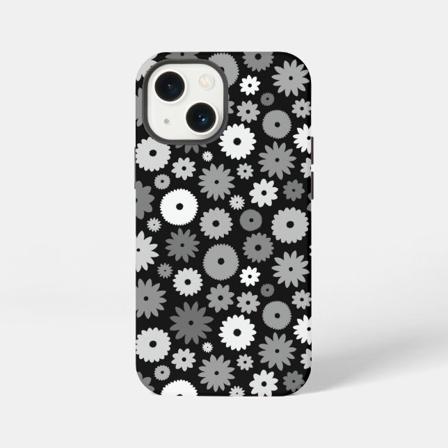 Monochrome Blüten Wiederholungsmuster iPhone Hülle (Rückseite)